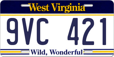 WV license plate 9VC421