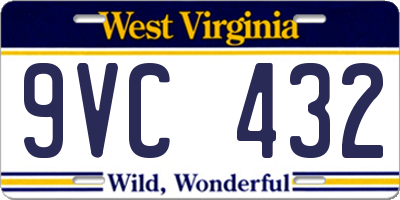 WV license plate 9VC432