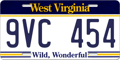 WV license plate 9VC454