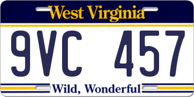 WV license plate 9VC457