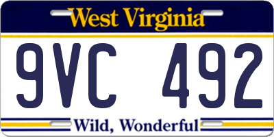 WV license plate 9VC492