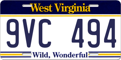 WV license plate 9VC494