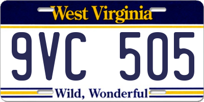 WV license plate 9VC505