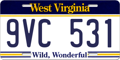 WV license plate 9VC531
