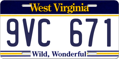 WV license plate 9VC671