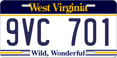 WV license plate 9VC701