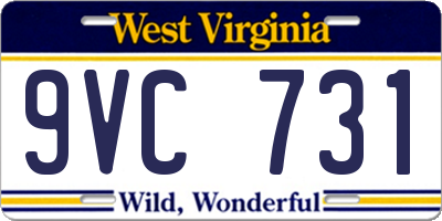 WV license plate 9VC731