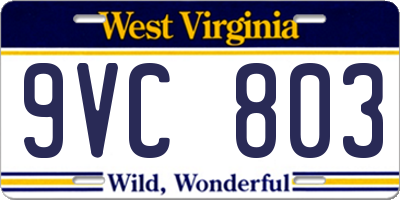 WV license plate 9VC803
