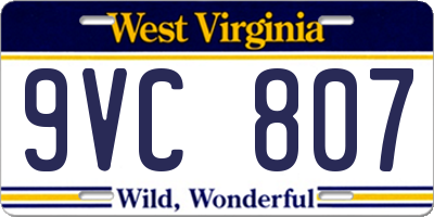 WV license plate 9VC807