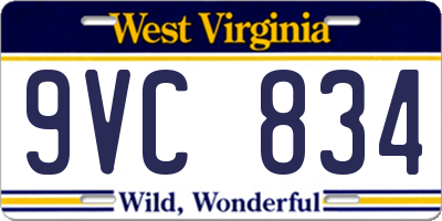 WV license plate 9VC834