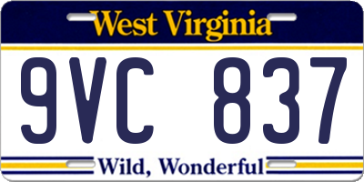 WV license plate 9VC837