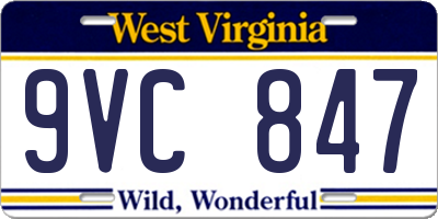 WV license plate 9VC847