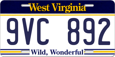 WV license plate 9VC892