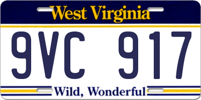 WV license plate 9VC917