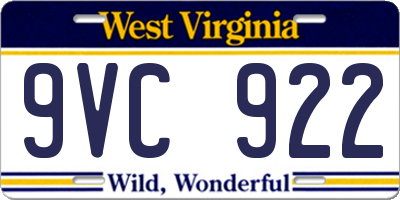 WV license plate 9VC922