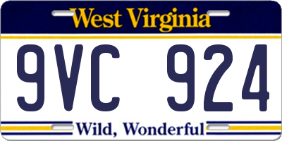 WV license plate 9VC924