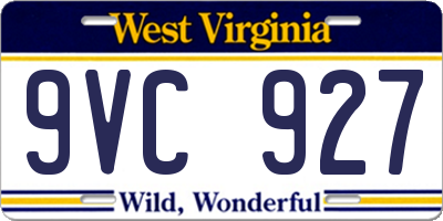 WV license plate 9VC927