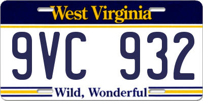 WV license plate 9VC932
