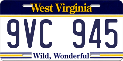 WV license plate 9VC945