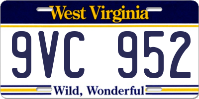 WV license plate 9VC952