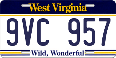 WV license plate 9VC957