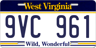 WV license plate 9VC961