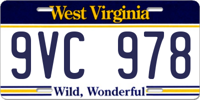 WV license plate 9VC978