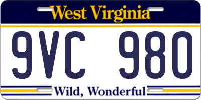 WV license plate 9VC980