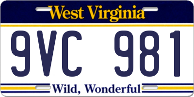 WV license plate 9VC981