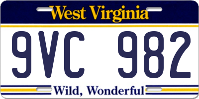 WV license plate 9VC982