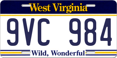 WV license plate 9VC984