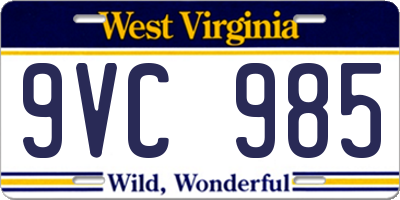 WV license plate 9VC985