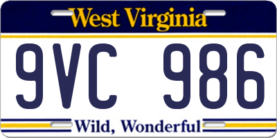 WV license plate 9VC986