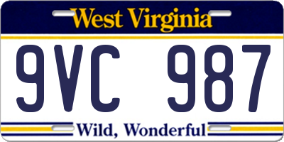 WV license plate 9VC987