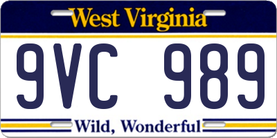 WV license plate 9VC989