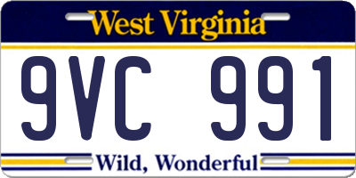 WV license plate 9VC991