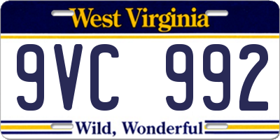 WV license plate 9VC992