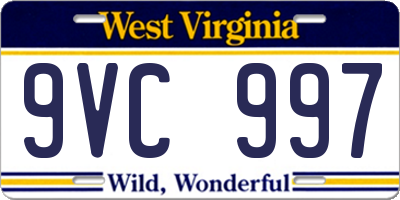 WV license plate 9VC997