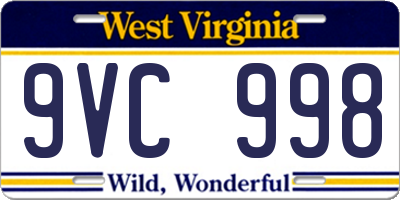 WV license plate 9VC998
