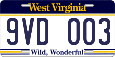WV license plate 9VD003
