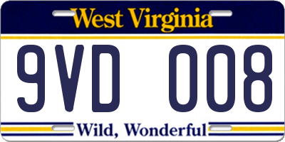 WV license plate 9VD008
