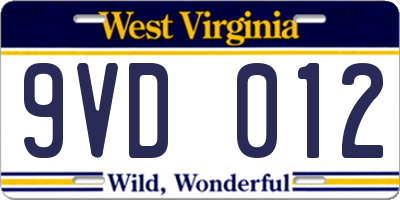 WV license plate 9VD012