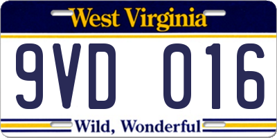 WV license plate 9VD016