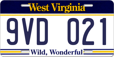 WV license plate 9VD021