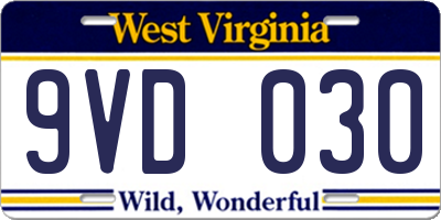 WV license plate 9VD030