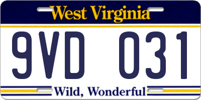WV license plate 9VD031