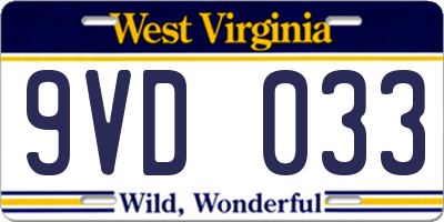 WV license plate 9VD033