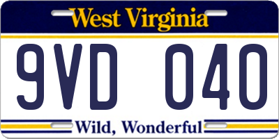 WV license plate 9VD040