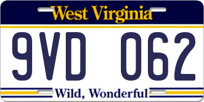 WV license plate 9VD062