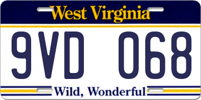 WV license plate 9VD068
